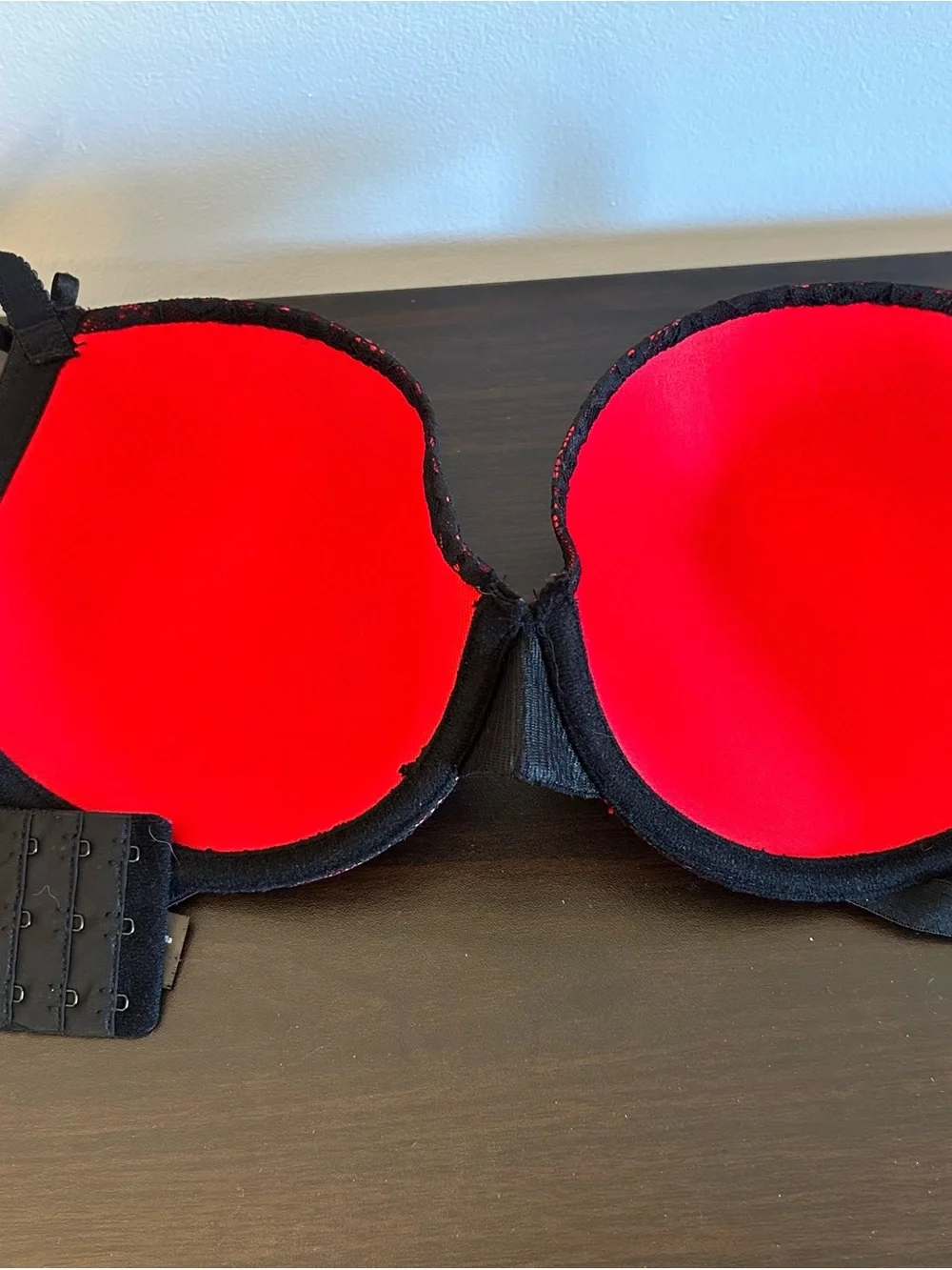 Red Lace Overlay Push-Up Bra with Black Detailing - Picture 6 of 6